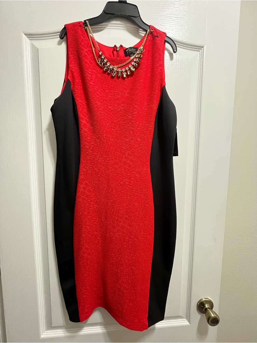 Thalia Sodi Red and Black Colorblock Midi Dress